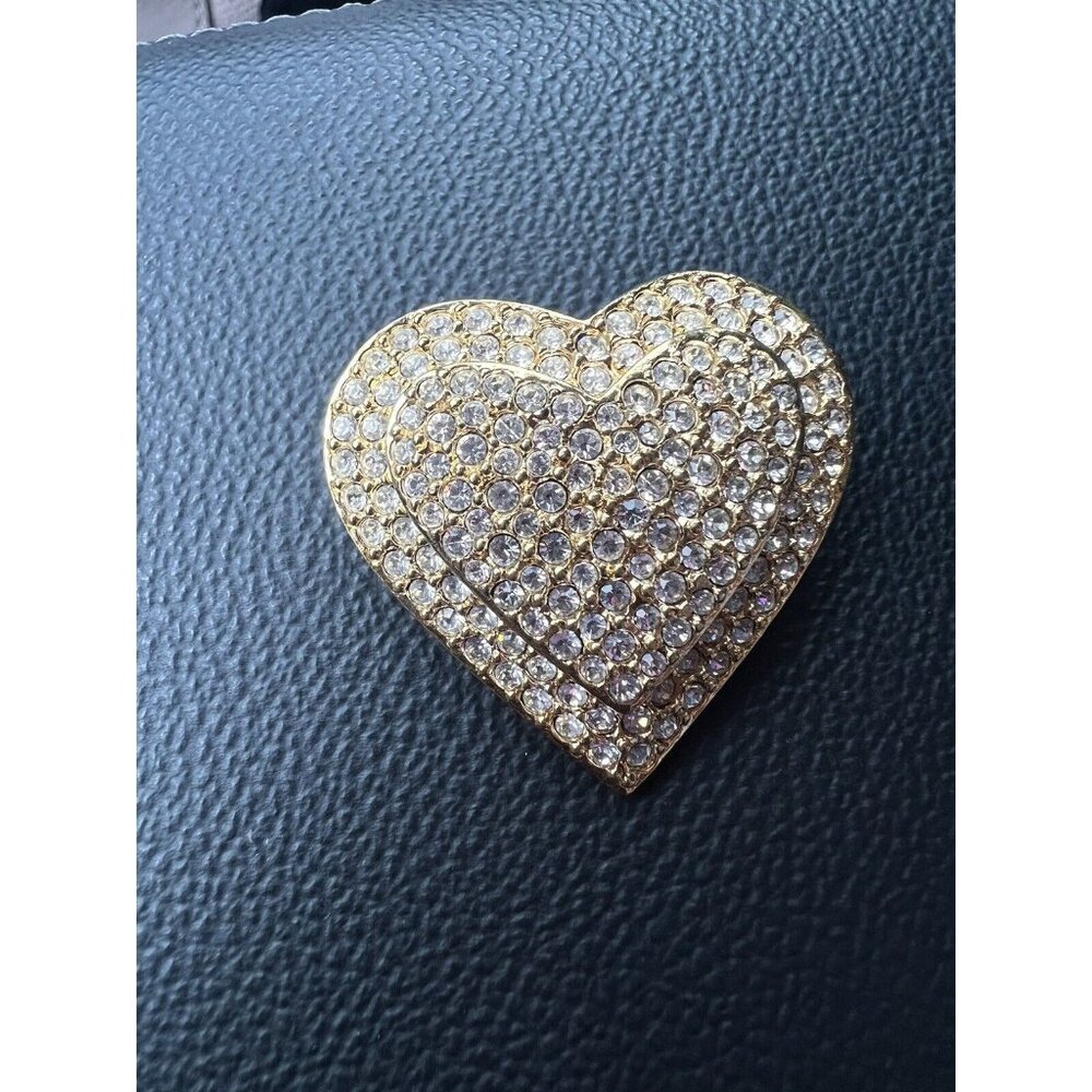 JOAN RIVERS SIGNED SPARKLING CRYSTALS DOUBLE TIERED HEART PIN‎ BROOCH